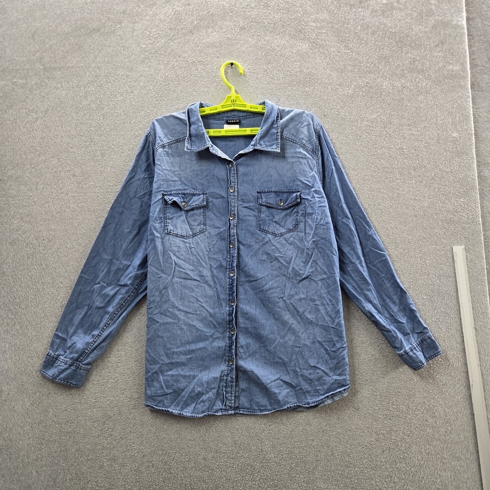 Torrid Women Button Up Shirt 2 Blue Denim Collared Front